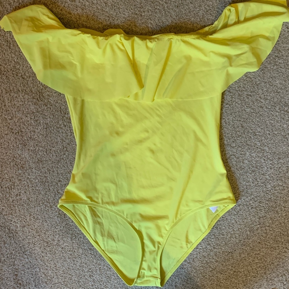 Topshop ruffle off the shoulder swimsuit